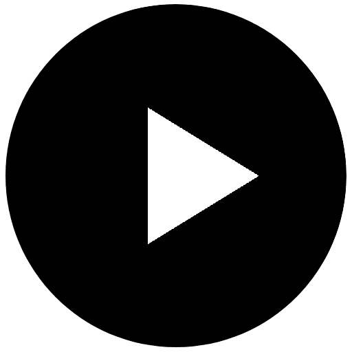 A black and green play button in the middle of a circle.